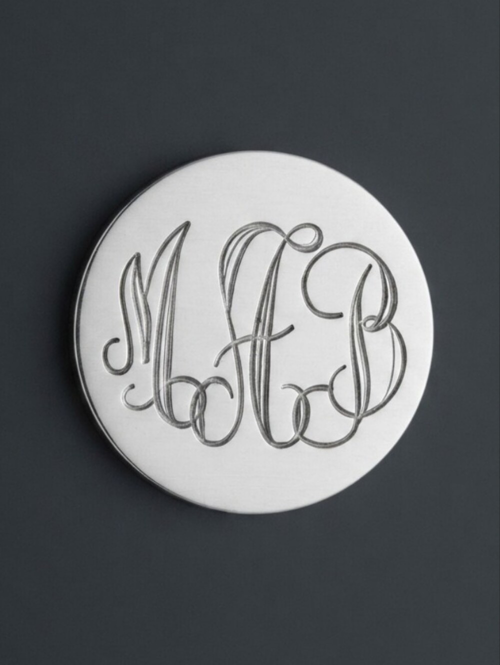 Monogrammed Round Silver Tone Metal Token - Personalized Men’s Accessory